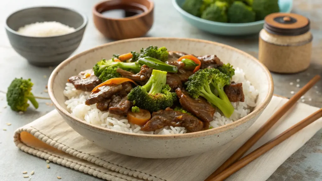 Beef and Broccoli Stir-Fry on White Rice