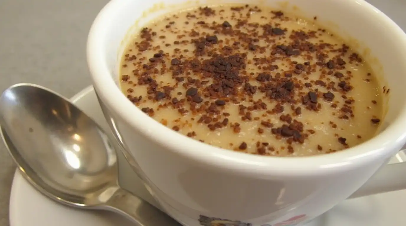 Mushroom coffee in a cup with mushrooms and coffee beans
