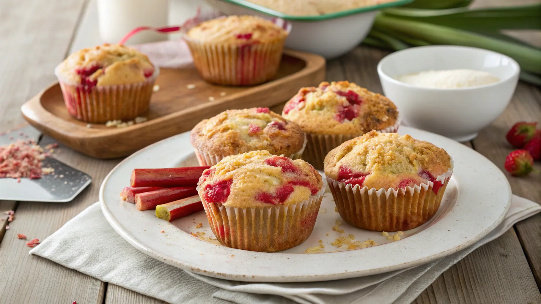 Freshly Baked Rhubarb Muffins on a Cooling Rack