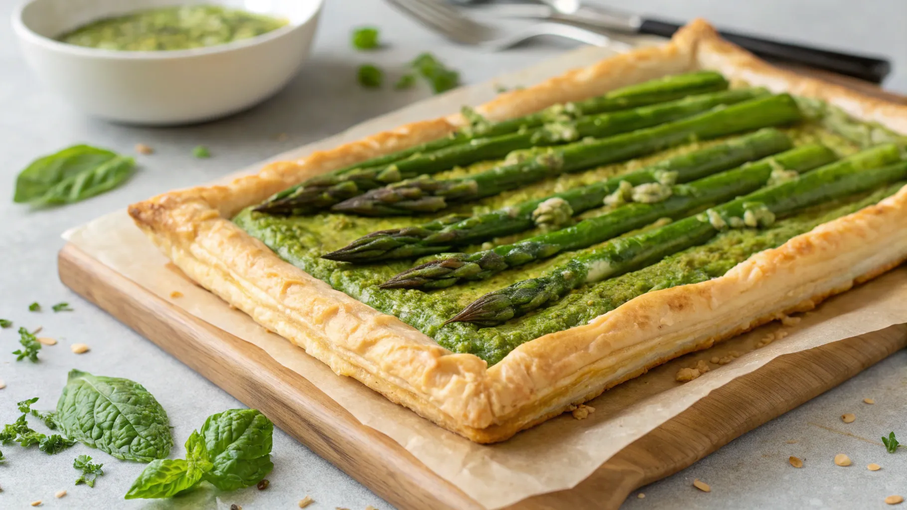 Puff Pastry Tart with Pistachio Pesto and Asparagus