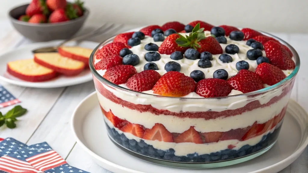 Patriotic 4th of July Trifle with Berries and Whipped Cream
