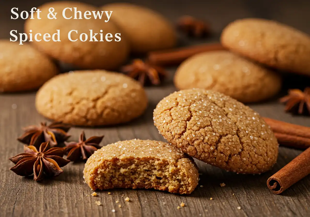 A close-up of soft, chewy pumpkin cookies baked to perfection, featuring rich pumpkin puree and cozy fall spices. Perfect for autumn baking and holiday treats.