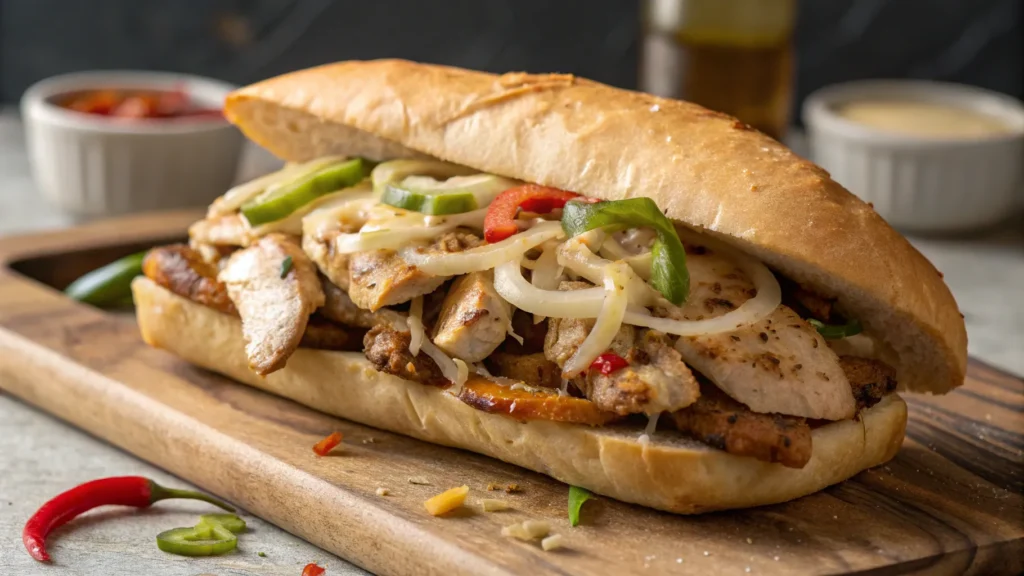Make a quick, tasty Chicken Philly Cheesesteak at home with tender chicken, provolone cheese, and fresh veggies. Perfect for an easy meal!