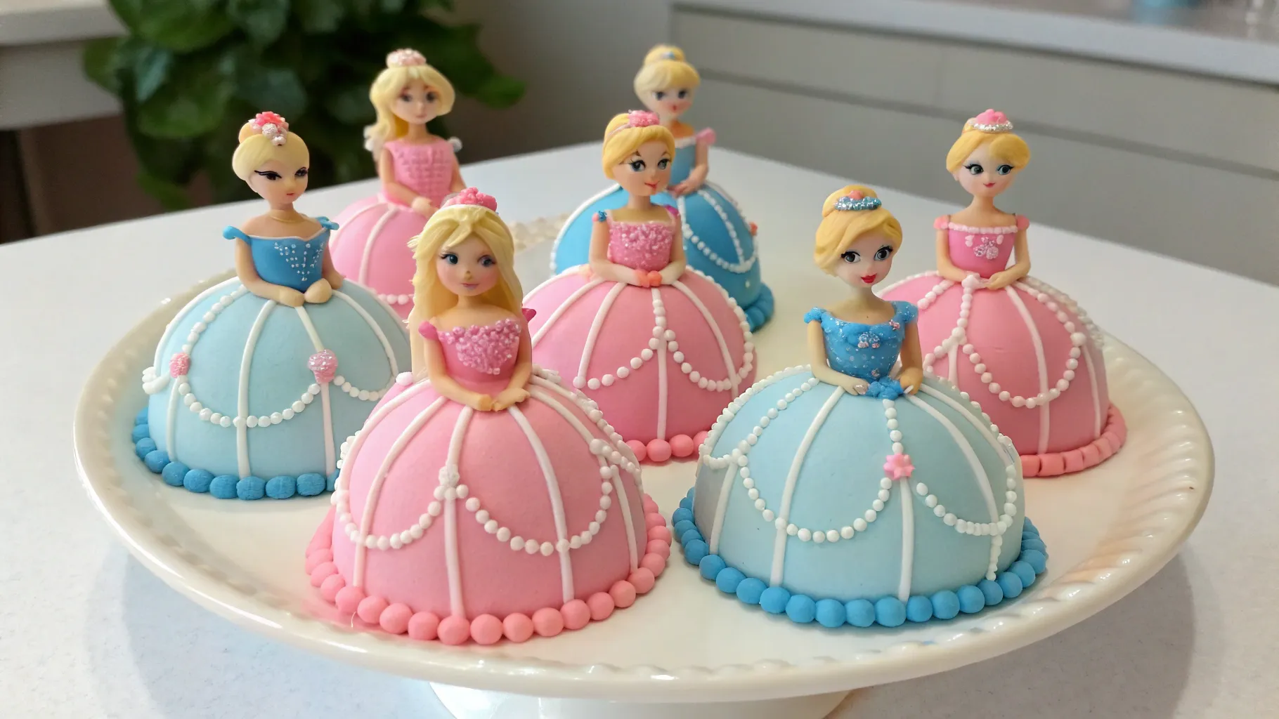 Mini Barbie Cakes decorated with colorful frosting, edible glitter, and doll toppers for kids’ birthday parties