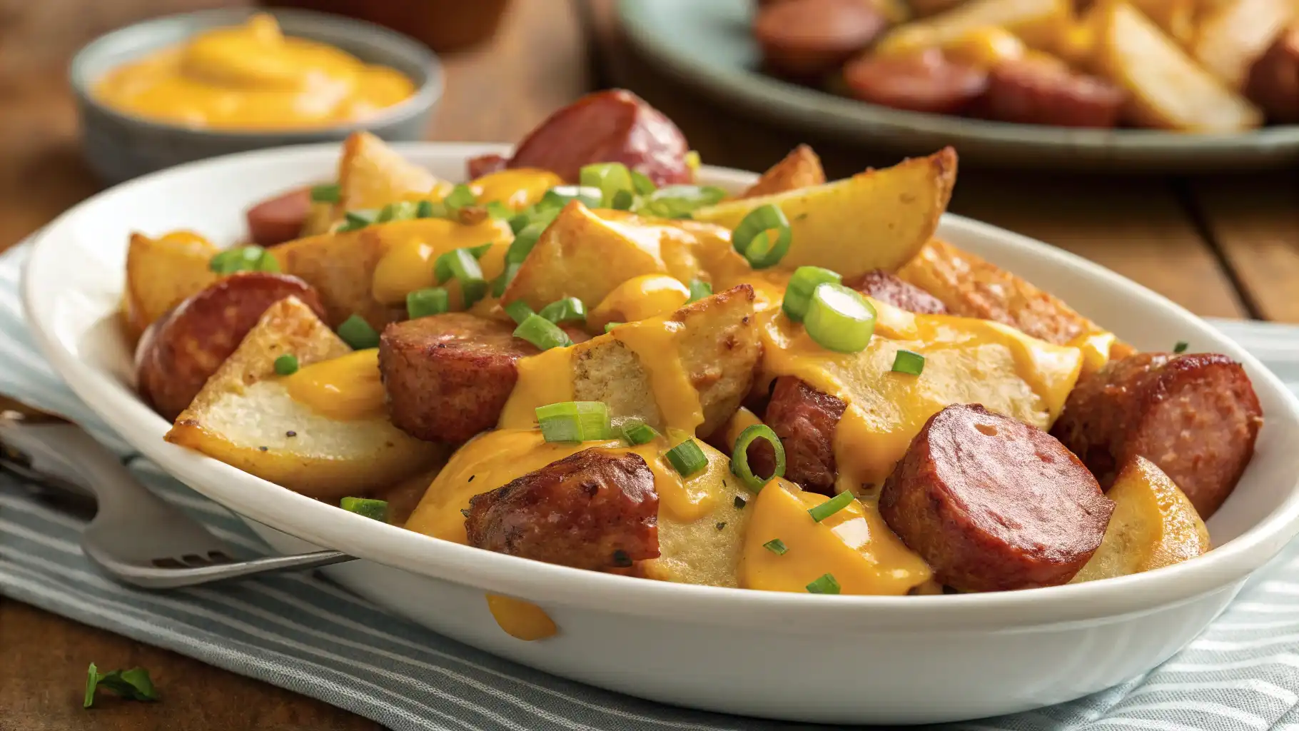 Serving Cheesy Ranch Potatoes and Smoked Sausage