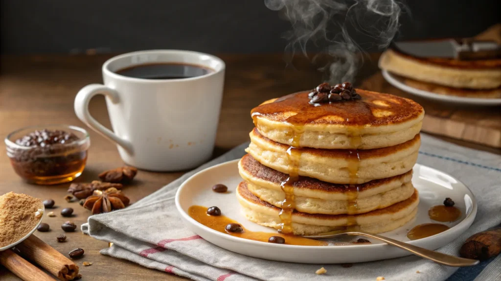 Fluffy Coffee Pancakes with Syrup