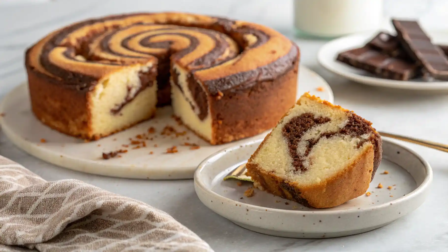 Marble Cake Slice with Chocolate-Vanilla Swirls