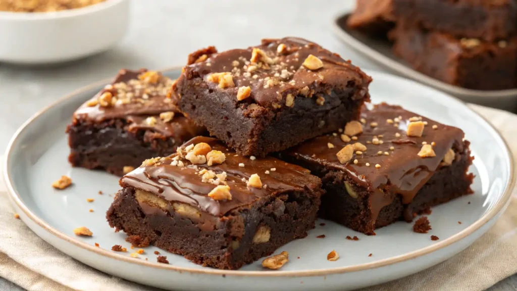 Delicious homemade fudge brownies ready to be served