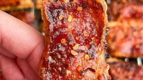 Plate of Parmesan Candied Bacon Crackers ready to serve.