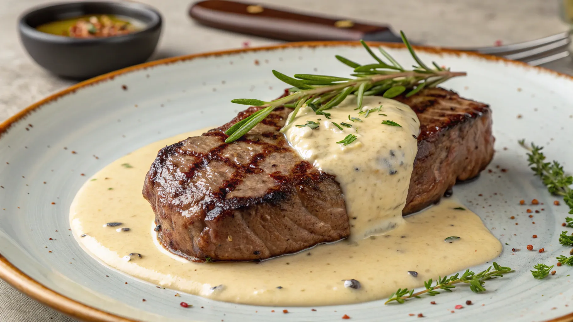 Steak with Creamy Garlic Sauce