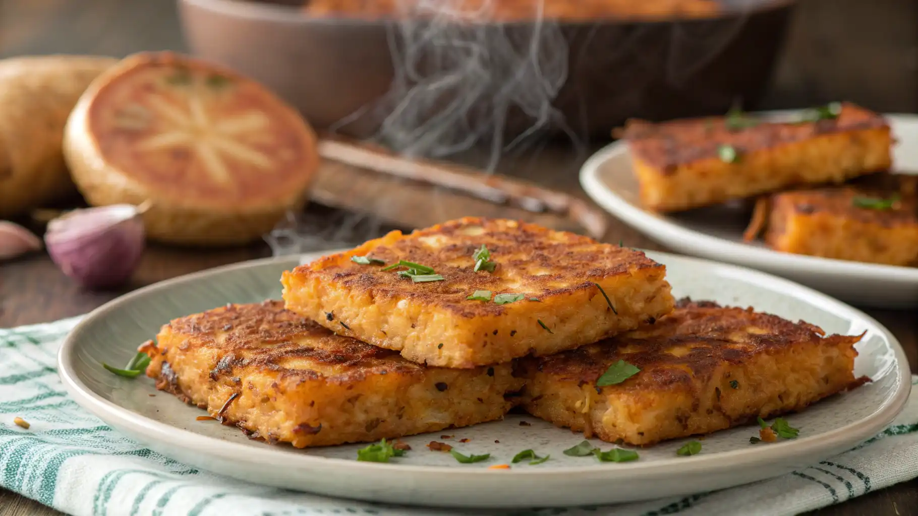 Healthy Sweet Potato Hash Browns crispy on the outside, soft inside, served for breakfast.