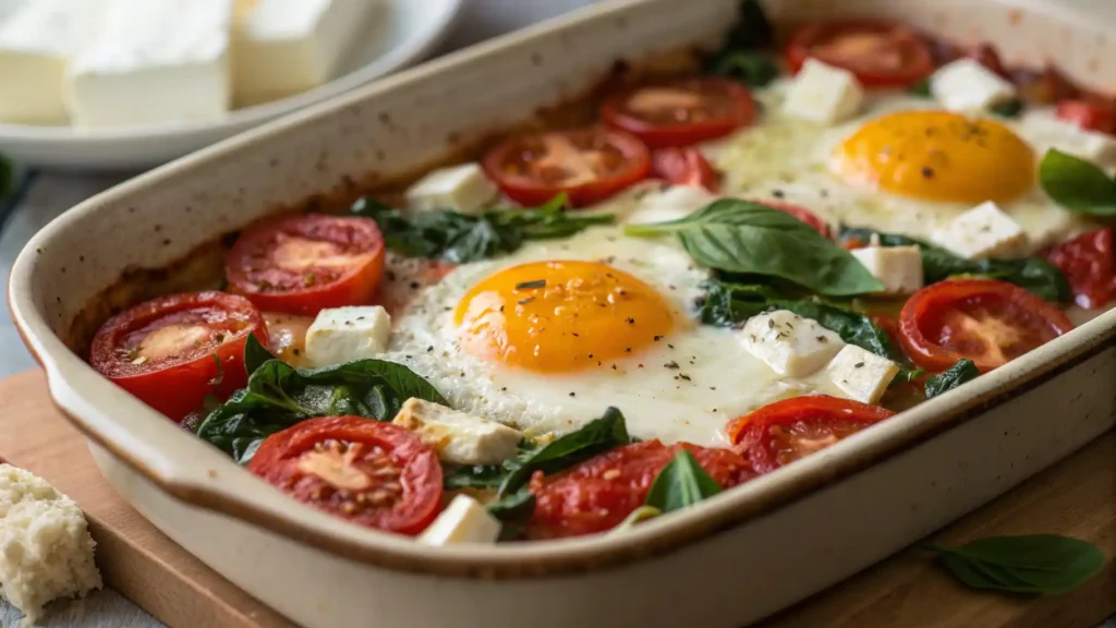Simple Baked Eggs with Feta and Veggies