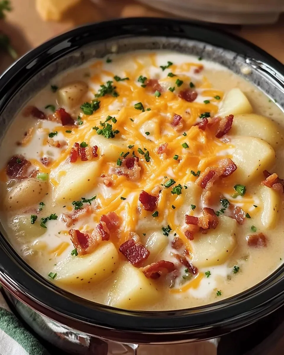 Crock Pot Crack Potato Soup garnished with green onions in a bowl