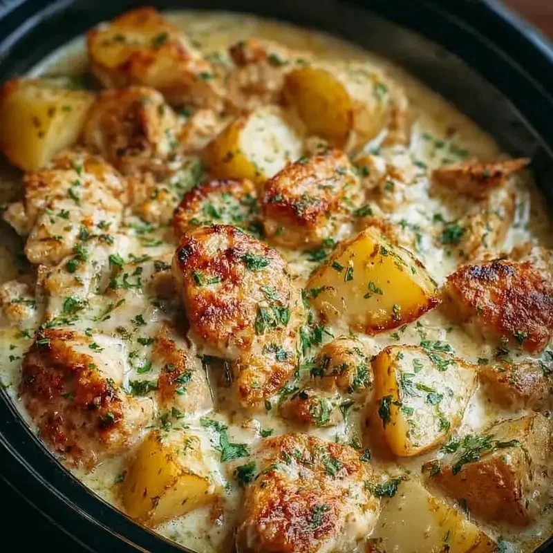 Garlic Parmesan Chicken with Potatoes cooked in a crockpot