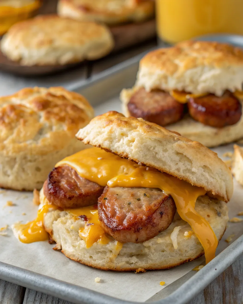 Sausage, Cheese, and Butter Swim Biscuits