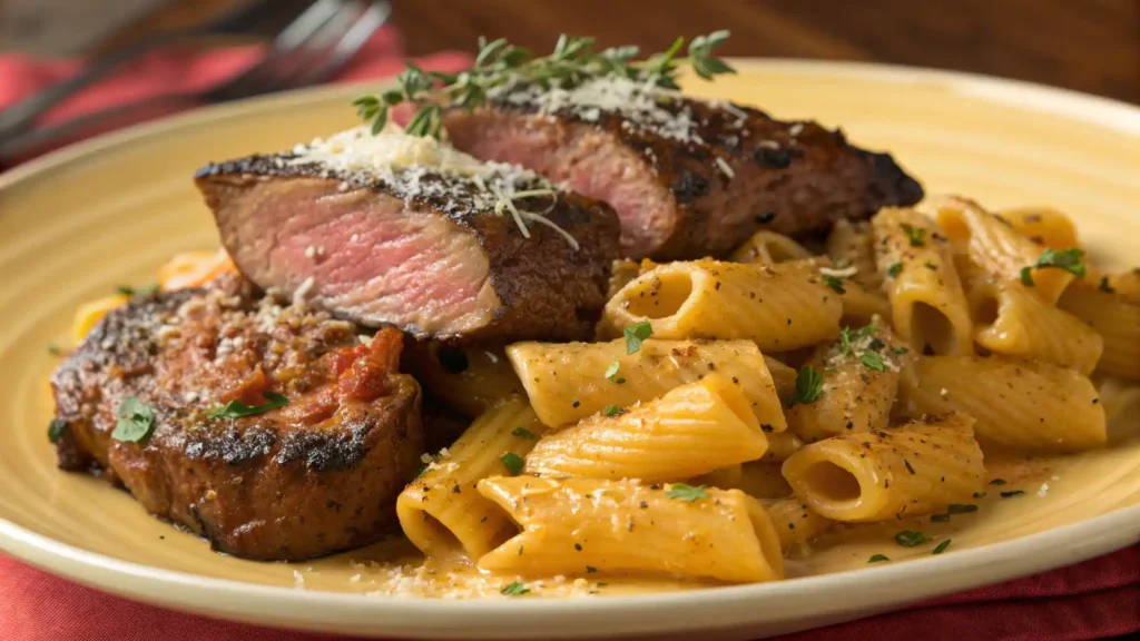 Cajun Steak Tips with Cheesy Rigatoni