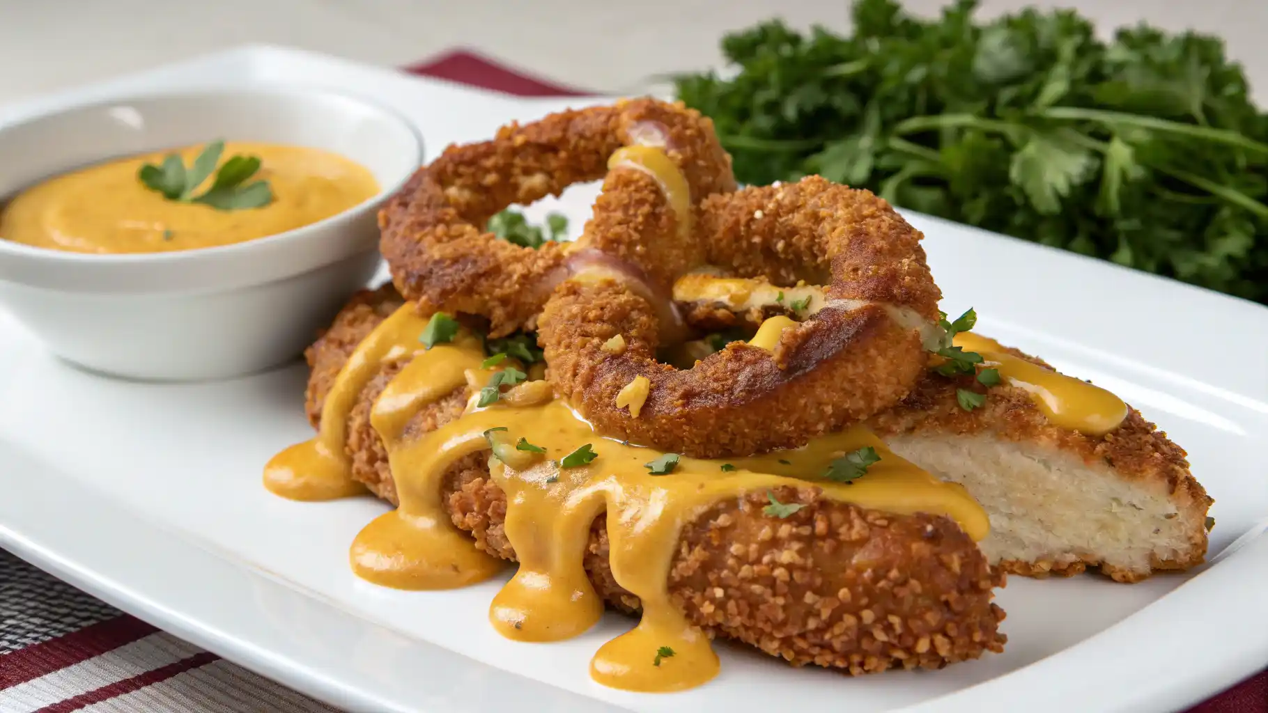 Pretzel Chicken with Mustard-Cheddar Sauce