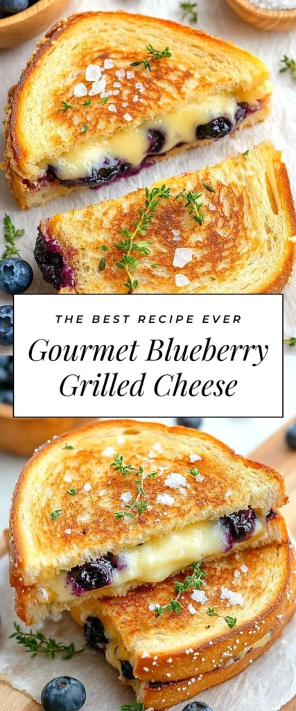 Juicy blueberry grilled cheese sandwich with melted cheese and fresh blueberries