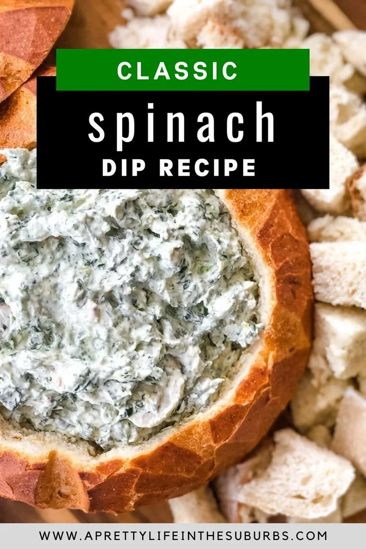 Delicious classic spinach dip served in a bowl with tortilla chips