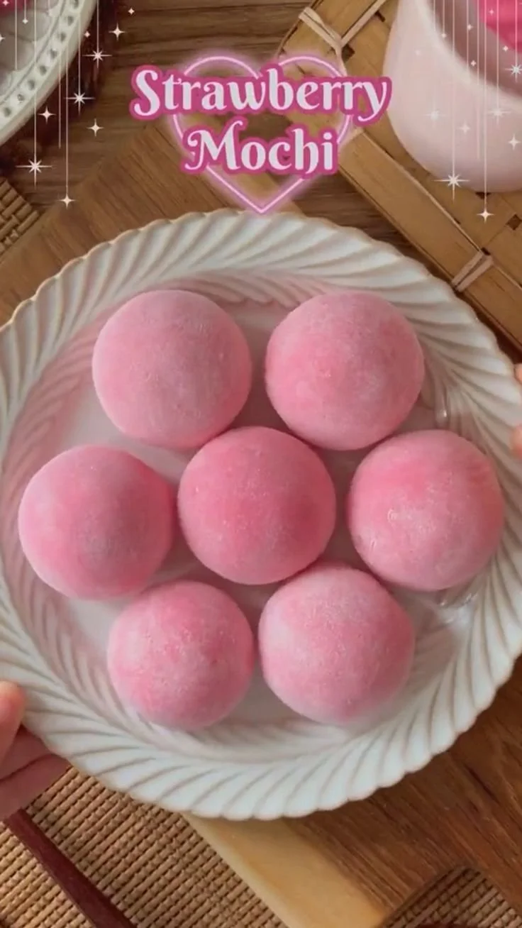 Delicious homemade strawberry mochi treat on a plate