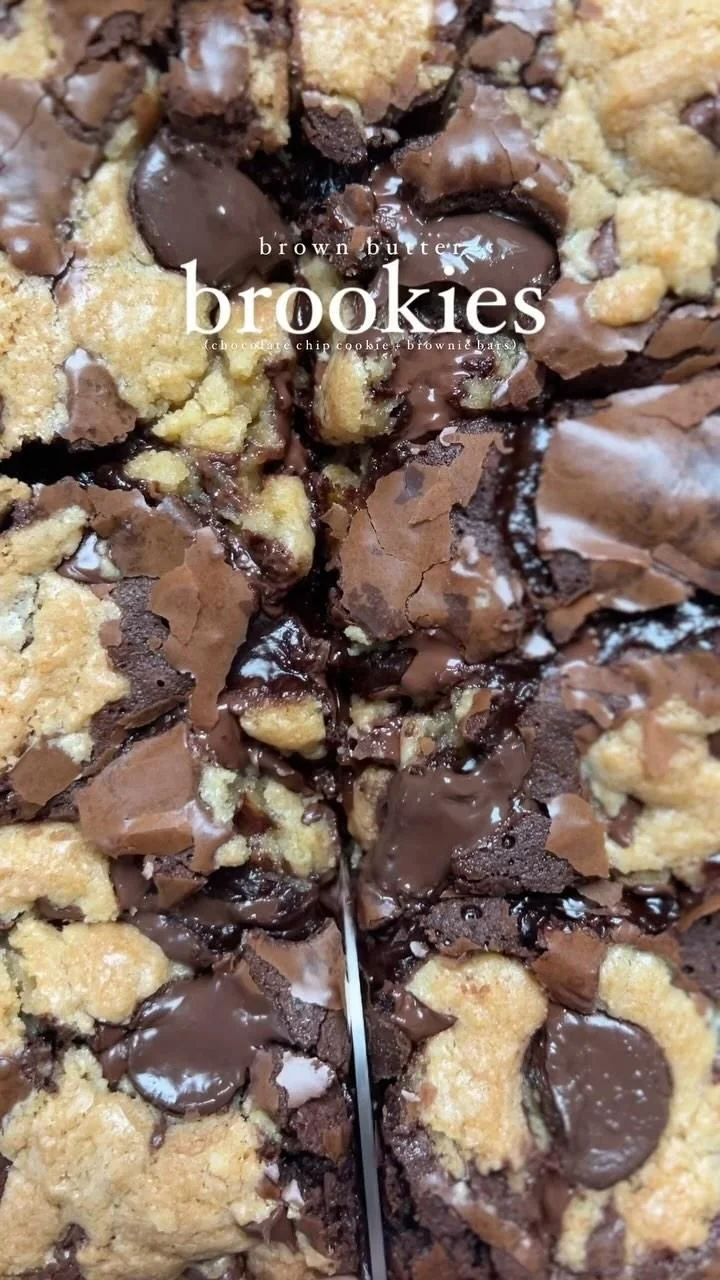 Perfectly baked brown butter brookies with a rich cookie and brownie layer