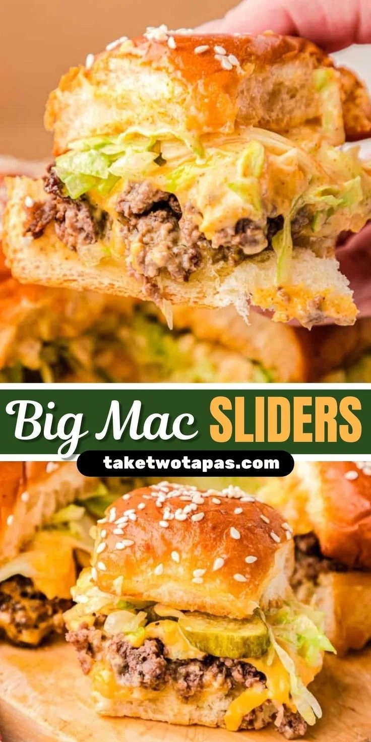 Big Mac sliders served on a platter with fresh toppings and sauces