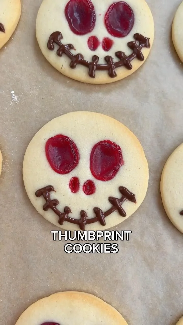 Decorative Halloween Thumbprint Cookies with spooky designs